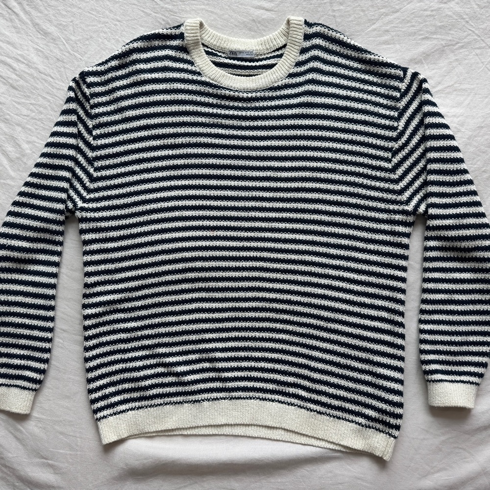 Zara Blue and White Stripped Knit Sweater